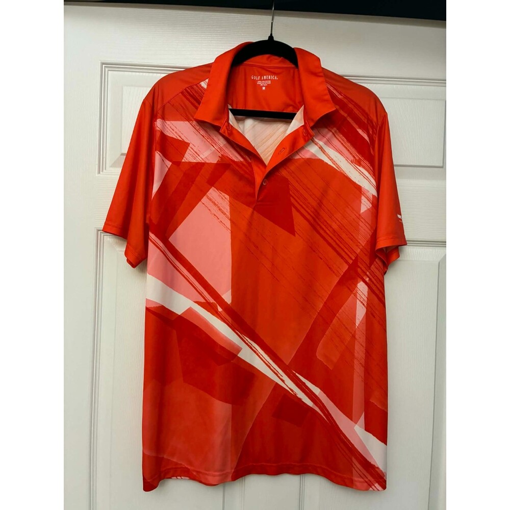 Golf America Men's Polo Shirt Medium Red Abstract Print Golf‎ Performance Top